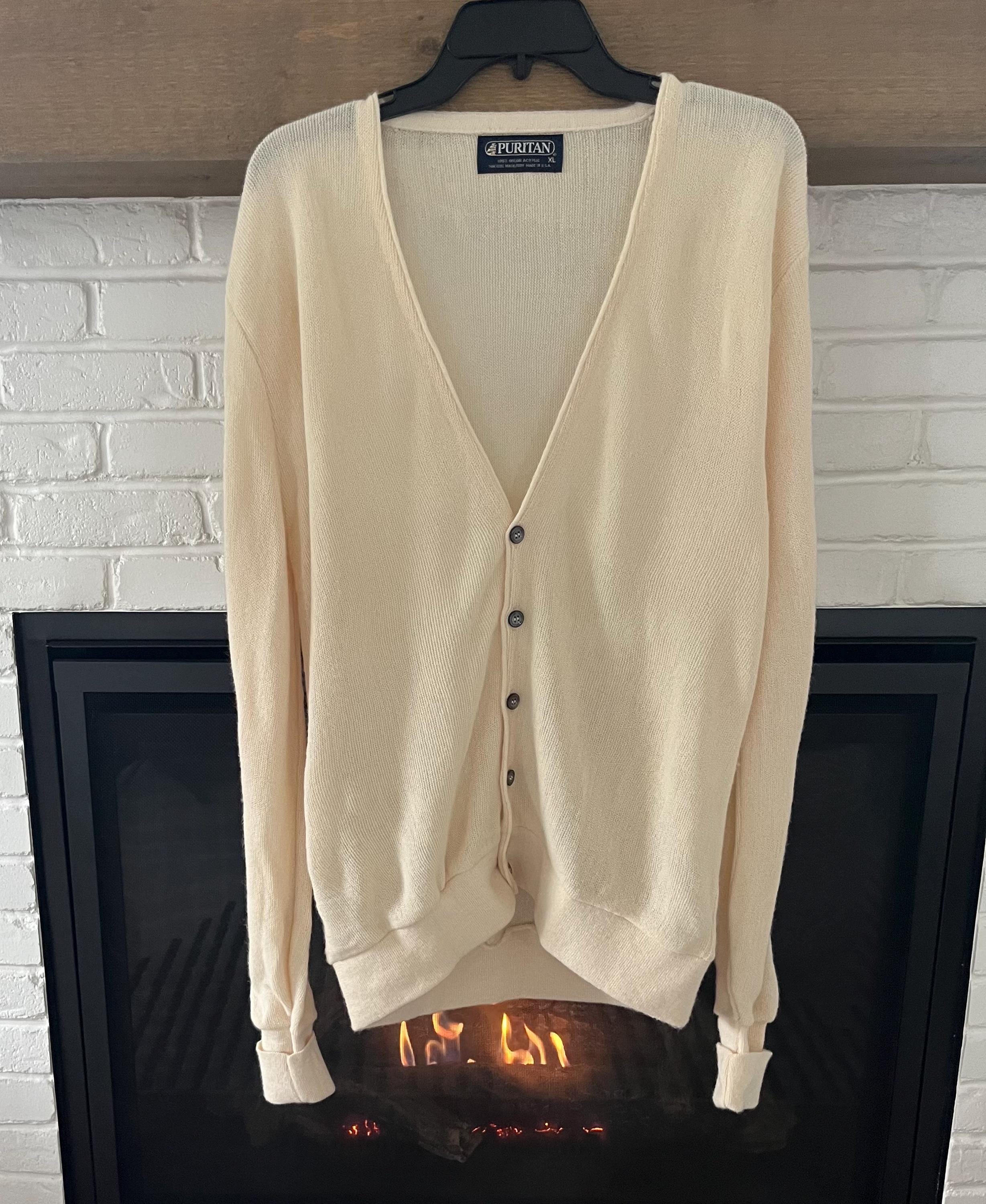 トップス 70s puritan acrylic knit cardigan 70s 80s Puritan Men's Golf Cardigan, Ivory Orlon Acrylic Cardigan