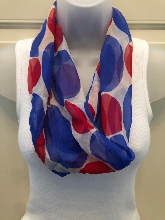 60s 70s Vera red white & blue silk infinity scarf… - image 6