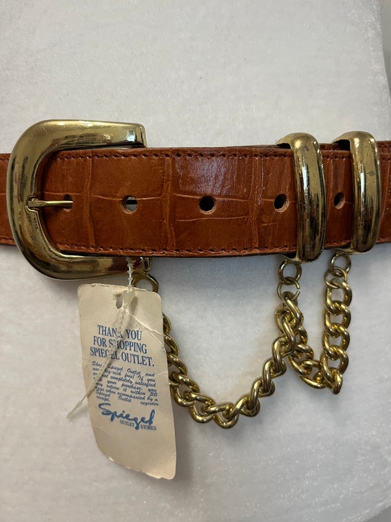 90s Spiegel leather chain belt, faux croc belt, b… - image 2