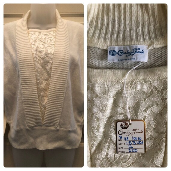 80s cream lace front wool sweater, NWT boutique T… - image 2