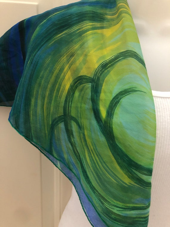 60s 70s psychedelic scarf, sheer swirled neck sca… - image 10