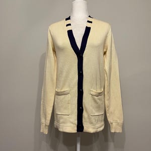 Vintage Ralph Lauren Rugby cardigan, 00s ladies cardigan, Lauren Rugby sweater, cream & navy blue cardigan, preppy varsity sweater, size M