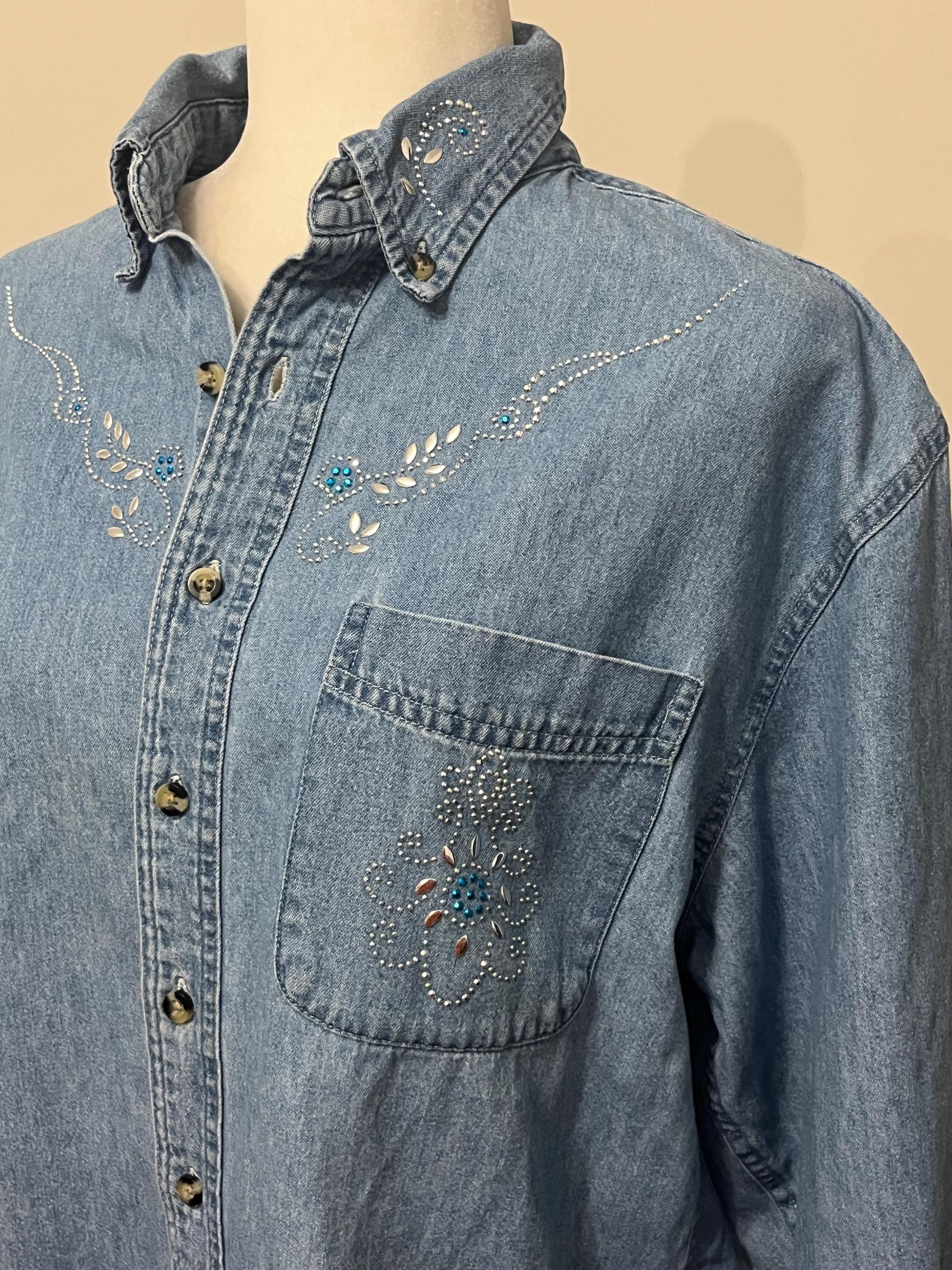 80s 90s Embellished Denim Shirt, C Port and Company Ladies Denim 