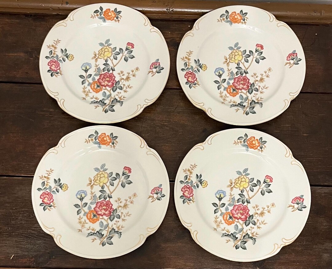 4 Charm Crest Mayfair Dinner Plates, Gold Rimmed Floral Plates, 10 ...