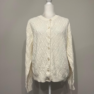 80s Talbots cream cardigan, cream cotton cardigan, granny core cardigan, rockabilly cardigan, ivory cable cardigan, vintage cream cardigan L