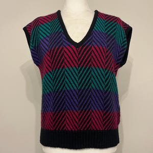 80s brights sweater vest, E.B. by Eccobay sweater vest, geometric sweater vest, 80s sweater vest, streetwear vest, striped sweater vest, M