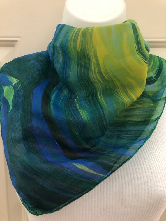 60s 70s psychedelic scarf, sheer swirled neck sca… - image 9