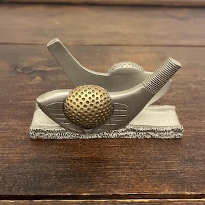 Tarjetero vintage de peltre con temática de golf, tarjetero Fort Pewter, tarjetero con temática de golf, regalo para amantes del golf, decoración de escritorio
