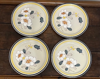 4 platos llanos Acsons Master Piece, platos de cerámica floral de 10,5", platos florales en azul, blanco y amarillo, platos con núcleo cottage, platos vintage