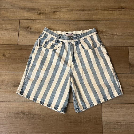 90s Cenza striped denim shorts, long denim shorts,