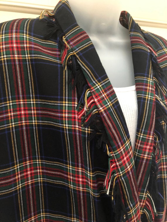 90s Claude oversized plaid blazer, fringe collar … - image 2