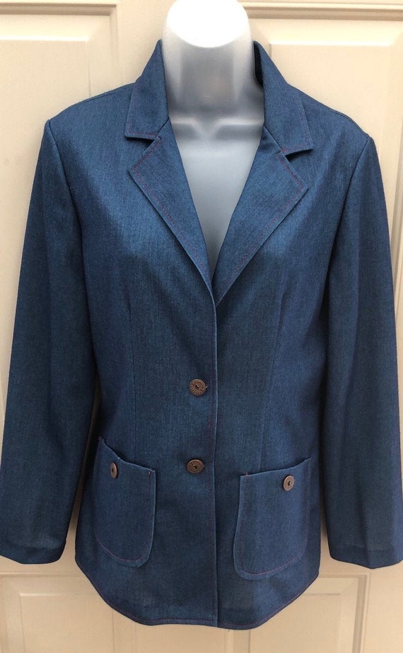 70s Laurente poly denim blazer, ladies poly knit b