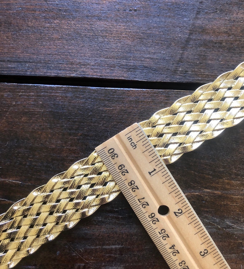gold metal buckle gold lame belt 80s gold braided belt ladies 80s belt metallic gold belt Art Deco belt
