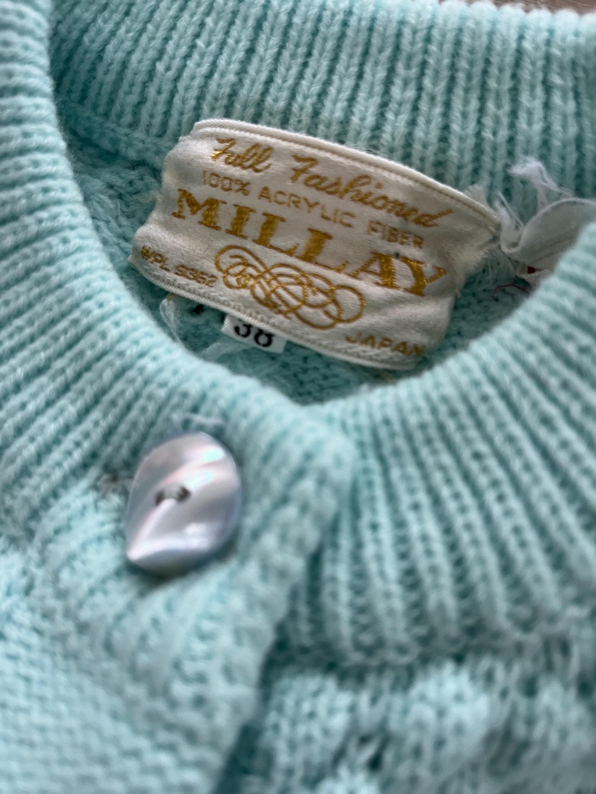 60s Millay Robins Egg Blue Cardigan, Full Fashioned Acrylic