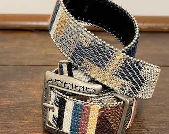 Vintage Elite Striped Woven Fabric Bead Trim Belt - Etsy display picture 2