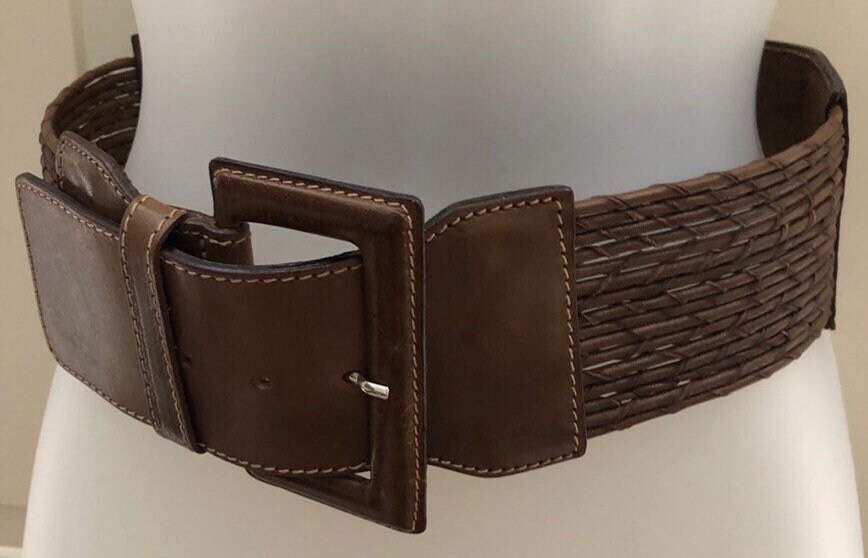 Axcess Womens Medium Brown Woven Tapestry Southwestern Waist Belt Made in Italy Axcess Italy Genuine Leather Brown Belt Woven Oversized  main image 4
