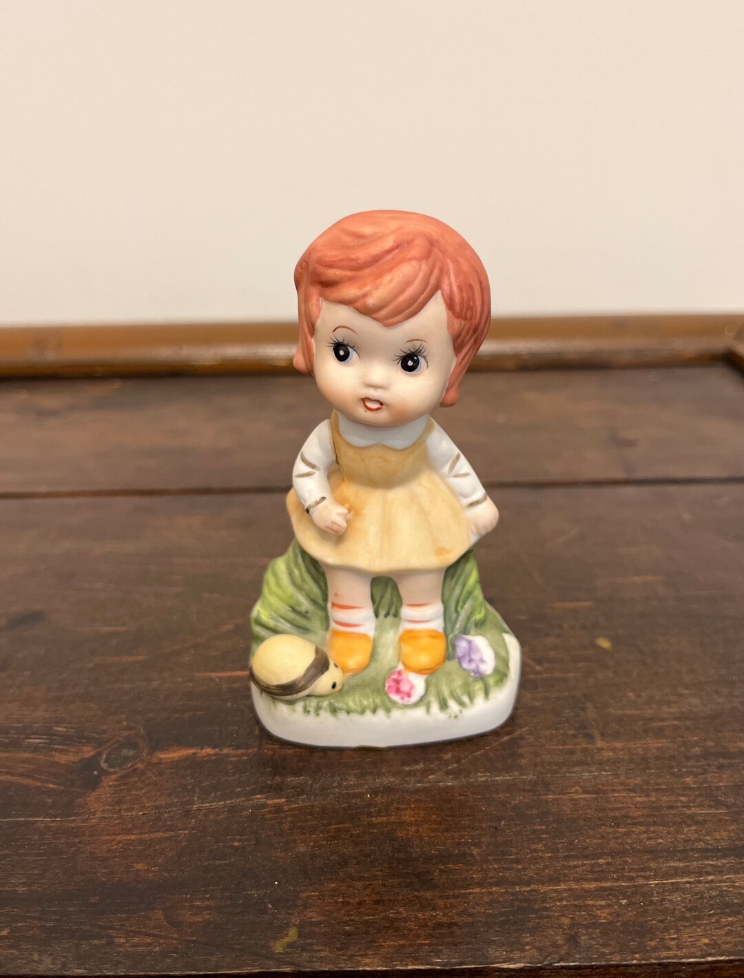 70s Little Girl Figurine, Girl W Turtle Figurine, 70s Knick Knack