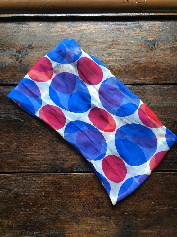 60s 70s Vera red white & blue silk infinity scarf… - image 2