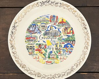 Plato de recuerdo antiguo de Georgia, plato de Georgia de los años 50 y 60, plato de Georgia de 9 1/8”, plato de colección, plato estatal