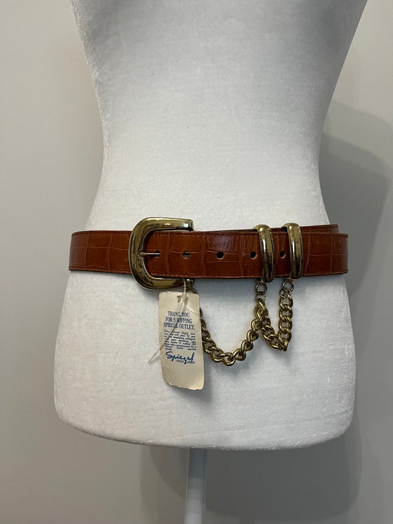 90s Spiegel leather chain belt, faux croc belt, b… - image 1