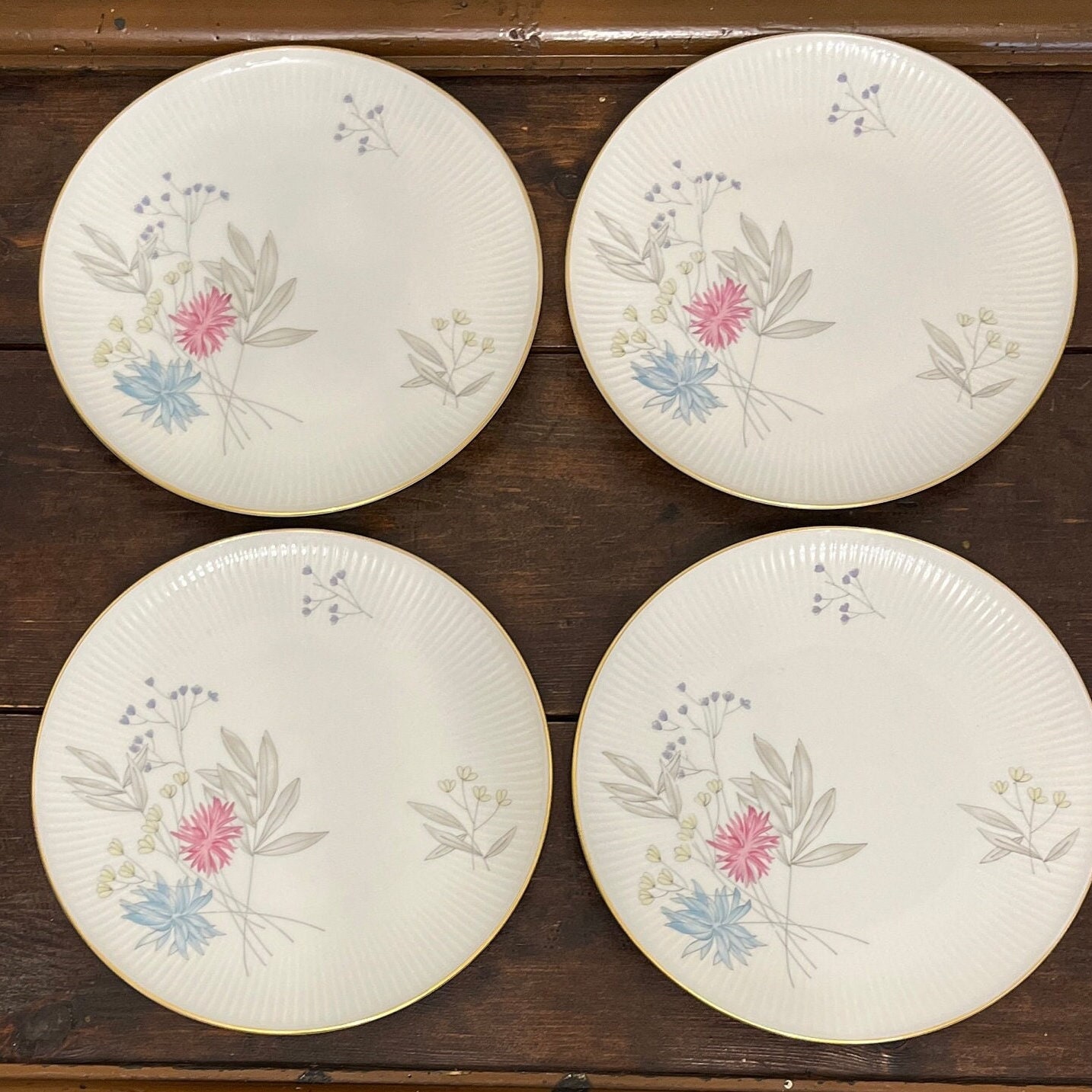 4 Thomas Germany Floral Dinner Plates, MCM Pink & Blue Floral