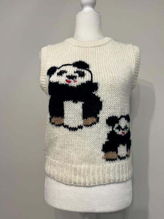 80s Currants by Jeri-Jo panda bear vest, panda bear sweater vest, acrylic sweater vest, novelty vest, vintage sweater vest, cream vest, XS/S View 3