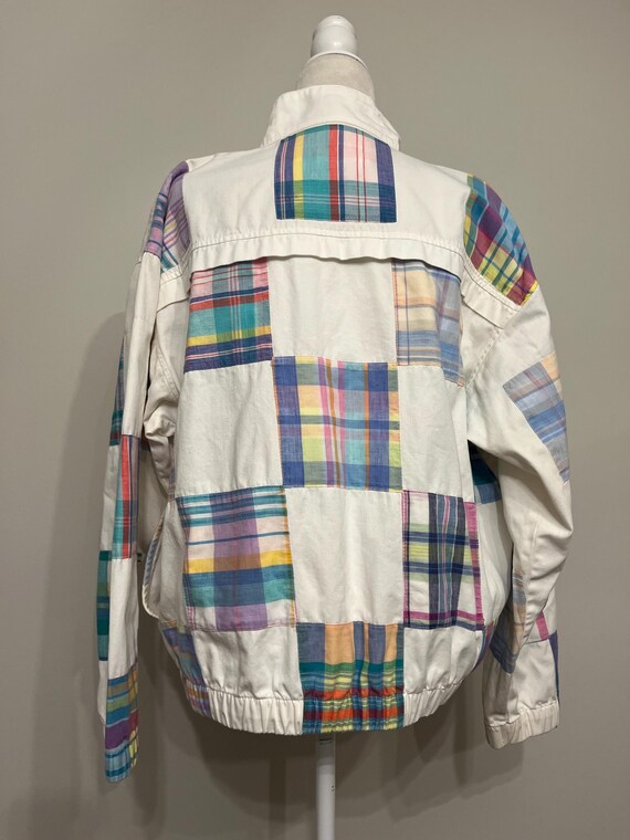 80s Patchit plaid patchwork jacket, white denim p… - image 4