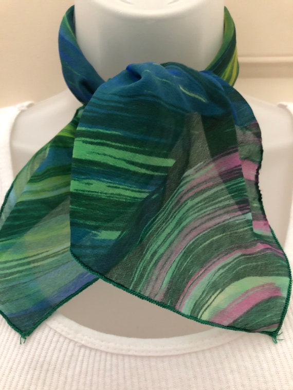 60s 70s psychedelic scarf, sheer swirled neck sca… - image 7