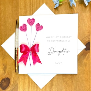 Carte d'anniversaire fille, carte fille personnalisée, carte faite main pour fille spéciale, carte coeur, carte d'anniversaire fille adulte