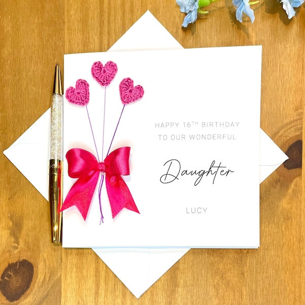 Daughter birthday card, personalised daughter card, handmade card for special daughter, heart card, adult daughter birthday card