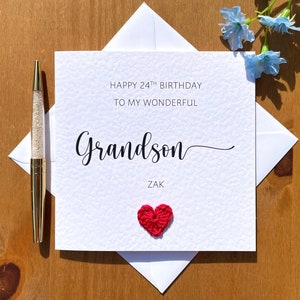 Carte d'anniversaire de petit-fils avec coeur au crochet, carte de petit-fils faite main, belle carte de petit-fils personnalisée, carte d'anniversaire de petit-fils adulte