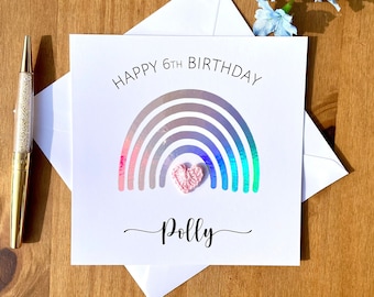 Holographic rainbow birthday card, rainbow card, daughter birthday card, personalised girls birthday card, girls birthday, crochet card