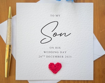 To My/Our Son Wedding Card, wedding day card, Cotton Yarn Heart, Personalised Date, TLC072x