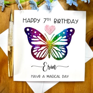 Cartão de aniversário com borboleta brilhante, cartão de borboleta, cartão de aniversário para filha, cartão de aniversário personalizado, aniversário para meninas, cartão de crochê, TLC0192