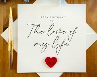 Tarjeta de cumpleaños "El amor de mi vida": tarjeta de cumpleaños para almas gemelas, corazón de algodón, cartulina de lino, TLC0467