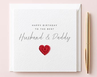 Carte d'anniversaire pour mari et papa, motif coeur en coton, TLC0786
