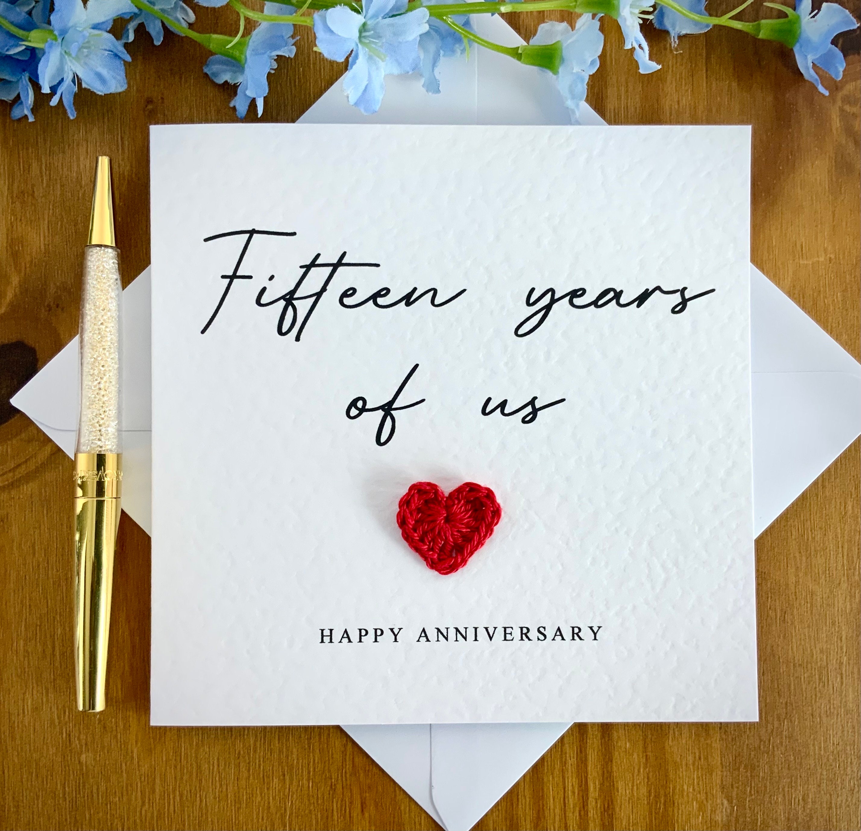 15th Anniversary Car, Fifteen Years of Us Card, Crochet Heart