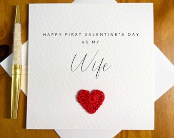 Feliz primer día de San Valentín para mi esposa, corazón de crochet, tarjeta para el primer San Valentín de mi esposa, TLC0799 VAL