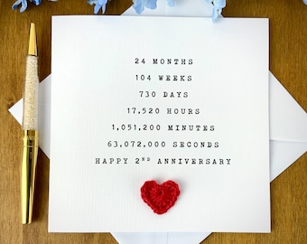 Second Anniversary Card: Crochet Heart, 2 Years