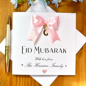 Carte Eid Mubarak, carte Eid personnalisée, Eid Mubarak avec breloque croissant, breloque lune et étoile, TLC0215