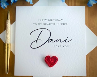 Tarjeta de cumpleaños de esposa con nombre, tarjeta personalizada para esposa, tarjeta de cumpleaños con textura de lujo, cumpleaños de esposa, TLC0096