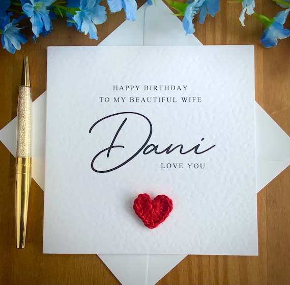 Wife Birthday Card: Luxury Textured Cardstock, Cotton Heart, personalised card, TLC0301
