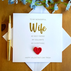 Cartão de dia dos namorados para esposa, cartão de esposa personalizado, cartão de dia dos namorados para esposa, cartão de crochê, cartão de dia dos namorados romântico, palavras doces