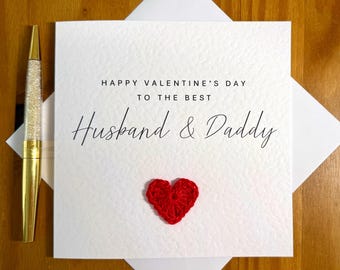 Happy Valentine’s Day to the best husband and daddy, crochet heart, Textured Cardstock, TLC0786 VAL