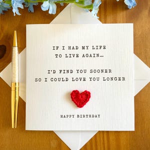 Carte d'anniversaire de mots doux, carte d'anniversaire pour lui, pour elle, si j'avais ma vie à revivre, carte d'anniversaire pour femme, TLC0633