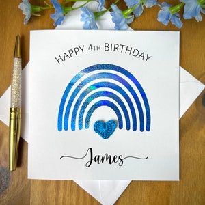 Cartão de aniversário de arco-íris holográfico azul, cartão de arco-íris, cartão de aniversário de filho, cartão de aniversário de menino personalizado, aniversário de menino, cartão de crochê