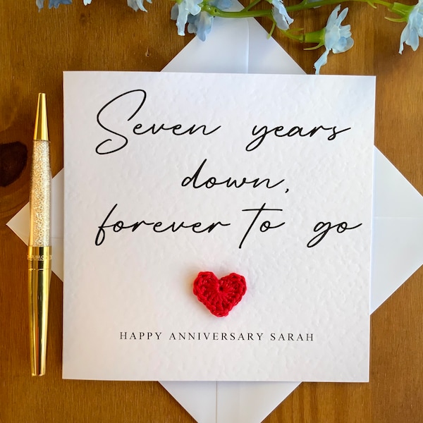 7th anniversary card, seven years down forever to go, personalised anniversary card, card for him, anniversary card for her, TLC0183