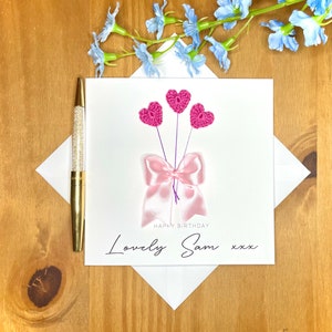 Carte d'anniversaire personnalisée pour elle, carte avec noeud, carte d'anniversaire bouquet, carte coeur, carte pour fille, carte petite amie, anniversaire femme, maman