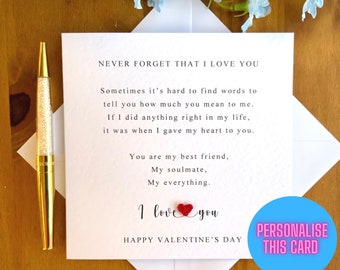 Love poem Valentine’s Day card, sentimental valentines card, words of love, personalised love card , TLC0015