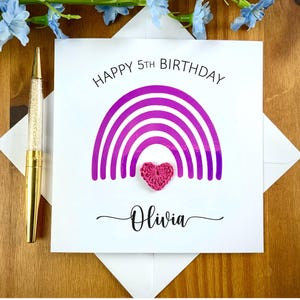 Carte d'anniversaire arc-en-ciel rose holographique, carte arc-en-ciel, carte d'anniversaire fille, carte d'anniversaire fille personnalisée, anniversaire fille, carte au crochet